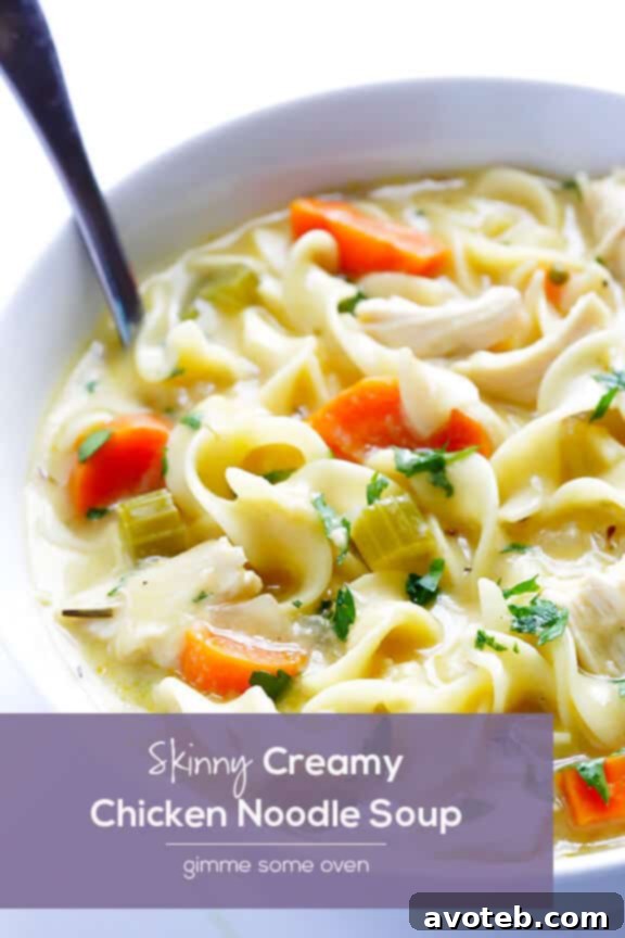 Skinny Creamy Chicken Noodle Soup | gimmesomeoven.com