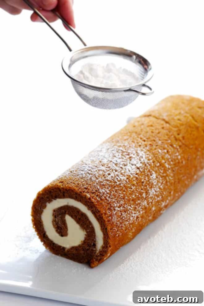 Pumpkin Roll Dusted with Powdered Sugar for Elegant Presentation