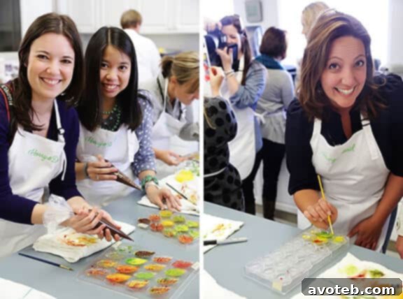 Bloggers painting autumn leaf chocolate designs