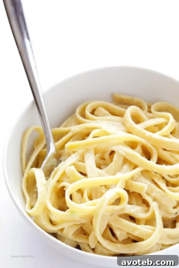 Plate of Skinny Fettuccine Alfredo