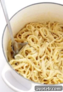 Skinny Fettuccine Alfredo dish in a pan