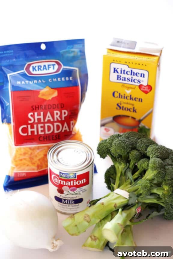 Vibrant image of 5-Ingredient Broccoli Cheese Soup, showcasing the rich texture and fresh broccoli florets. A simple, quick, and healthy recipe for homemade comfort food.