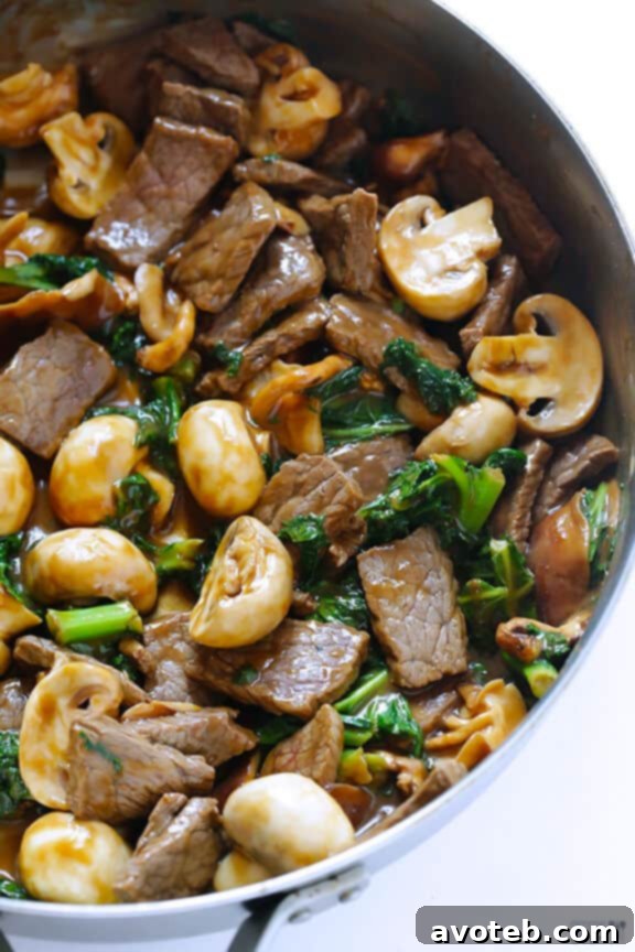 Savory Ginger Beef Stir-Fry with Mushrooms and Kale 4 Ginger Beef, Mushroom & Kale Stir-Fry with tender beef and vegetables