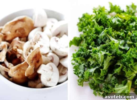 Savory Ginger Beef Stir-Fry with Mushrooms and Kale 7 Prepping mushrooms and kale for stir-fry