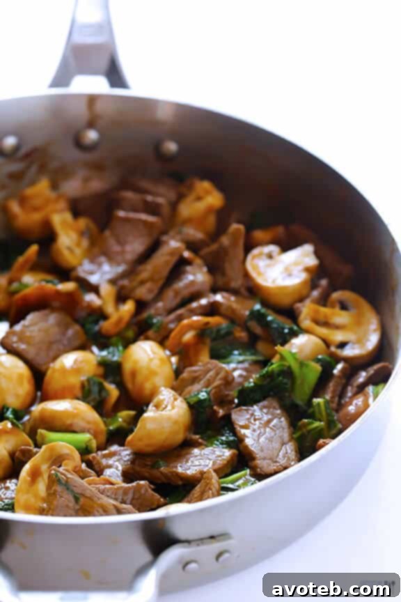 Savory Ginger Beef Stir-Fry with Mushrooms and Kale 8 Cooking the ginger beef, mushroom & kale stir-fry