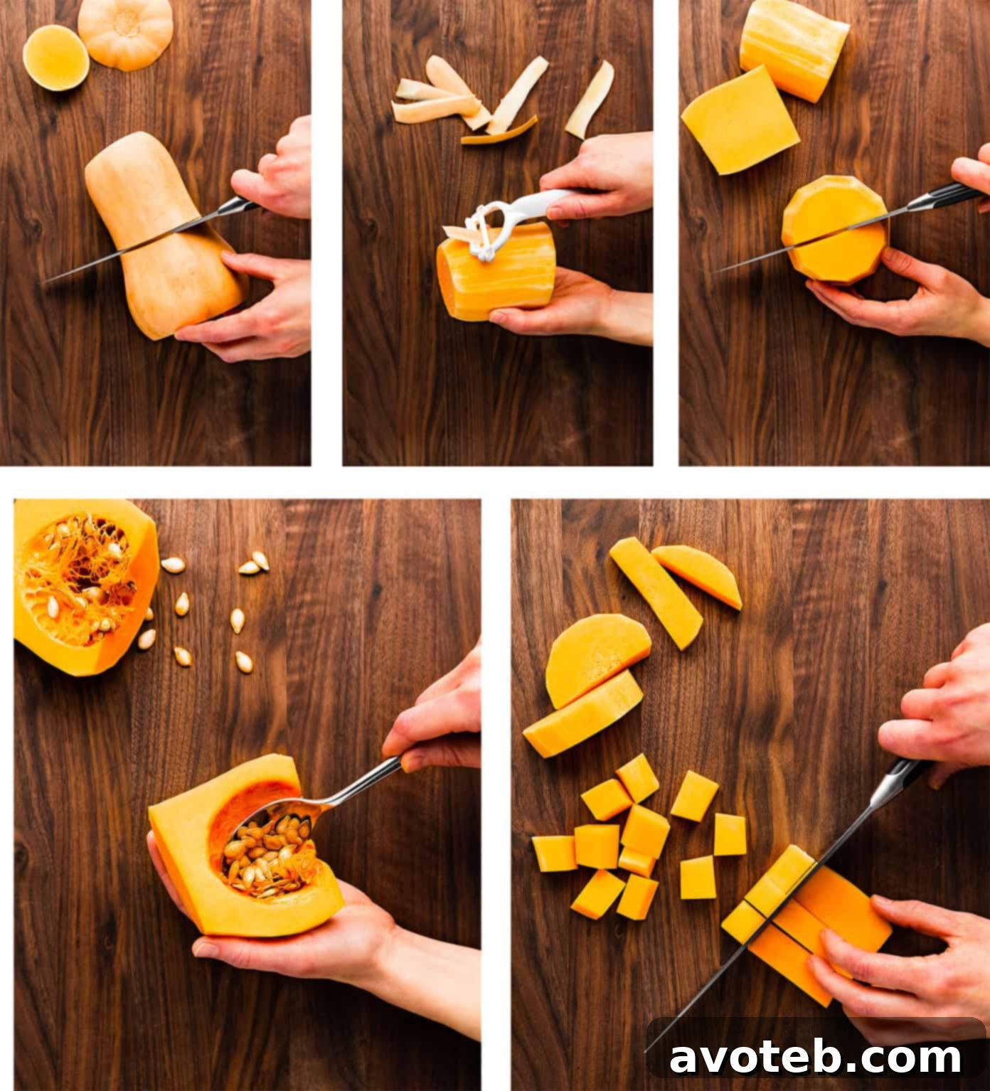 Diced butternut squash laid out on a parchment-lined baking sheet, prepared for freezing to extend its freshness.