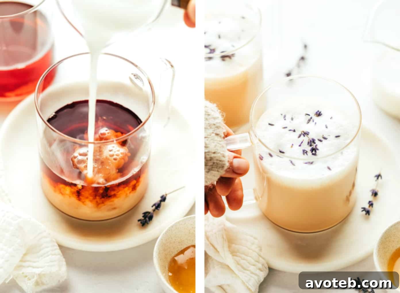 Brewing a hot London Fog Latte with frothy milk
