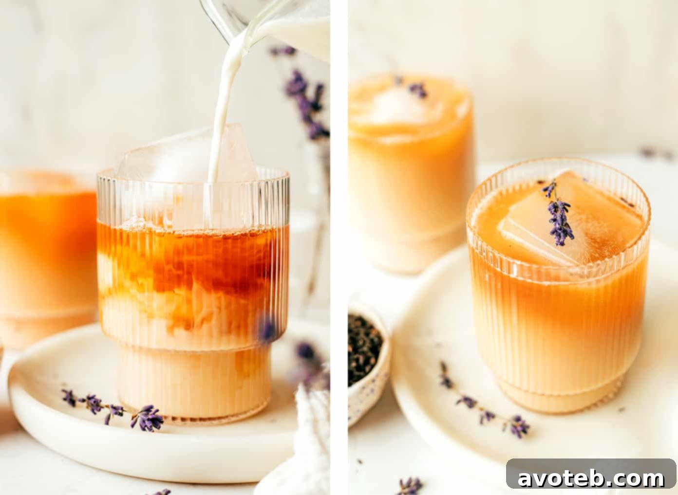 Brewing an Iced London Fog Latte in a glass