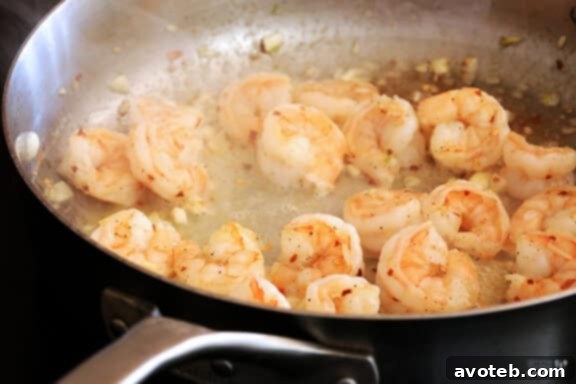Simmering the Lemon-Garlic Scampi Sauce