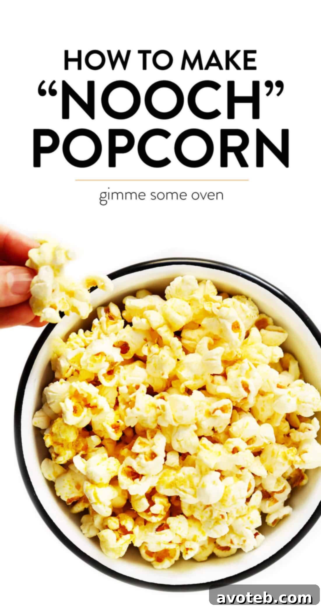 Close-up of freshly popped Nooch Popcorn in a large serving bowl
