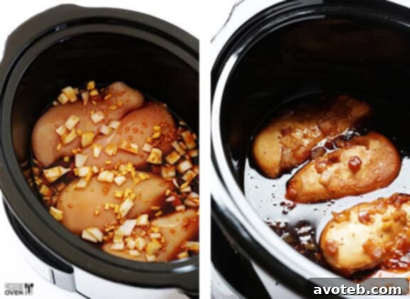 Chicken Breasts Marinating in Teriyaki Sauce in Slow Cooker | gimmesomeoven.com