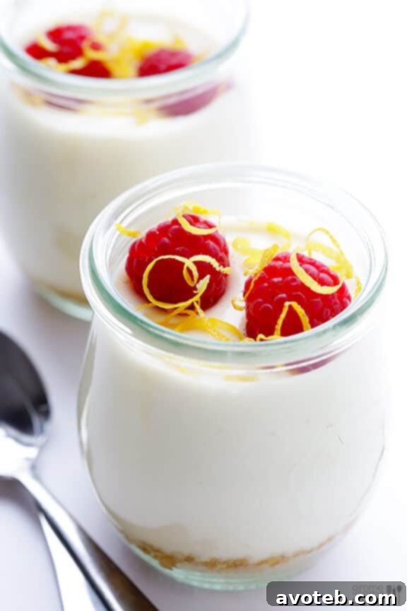 Lighter No-Bake Cheesecake Garnished with Fresh Raspberries