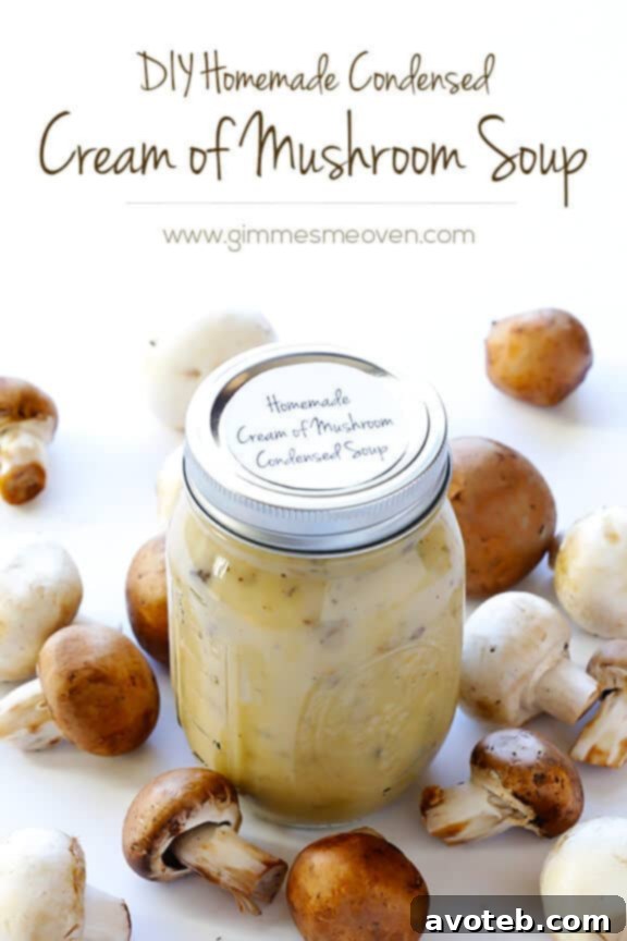 Homemade Cream of Mushroom Soup Storage Homemade condensed cream of mushroom soup in a jar, ready for use in various recipes.