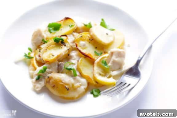 Portion of Lemon Chicken Potato Casserole on a plate