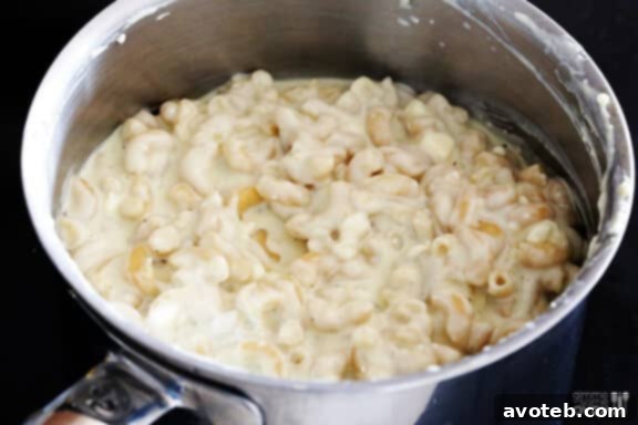 Melted cheese in macaroni and cheese.