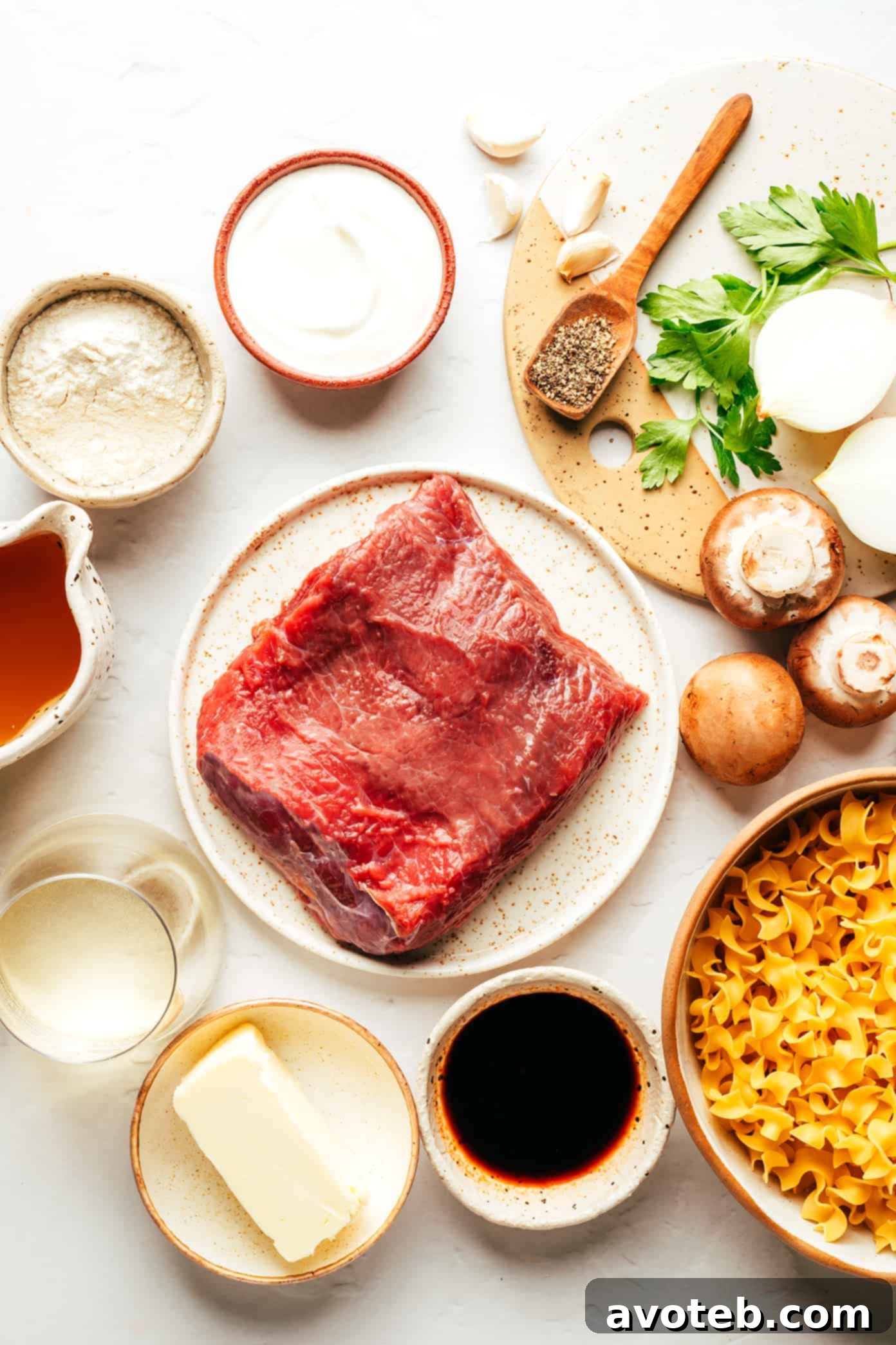 Fresh Ingredients for Easy Beef Stroganoff Preparation