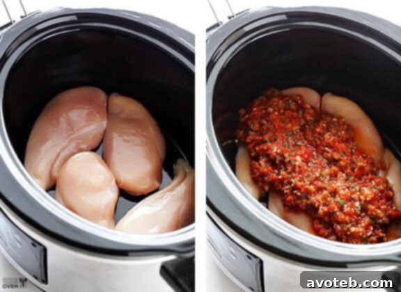 Raw Chicken and Salsa in Slow Cooker
