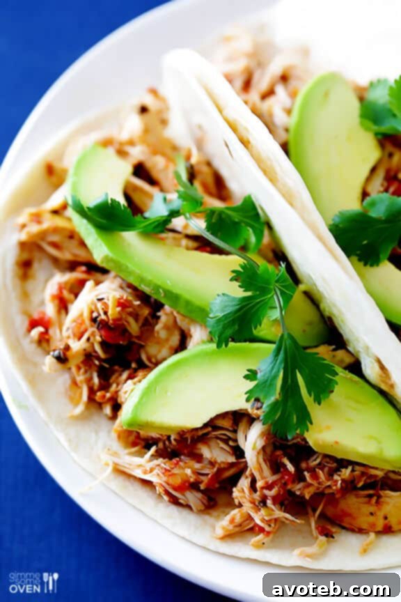 Slow Cooker Salsa Chicken in Tacos