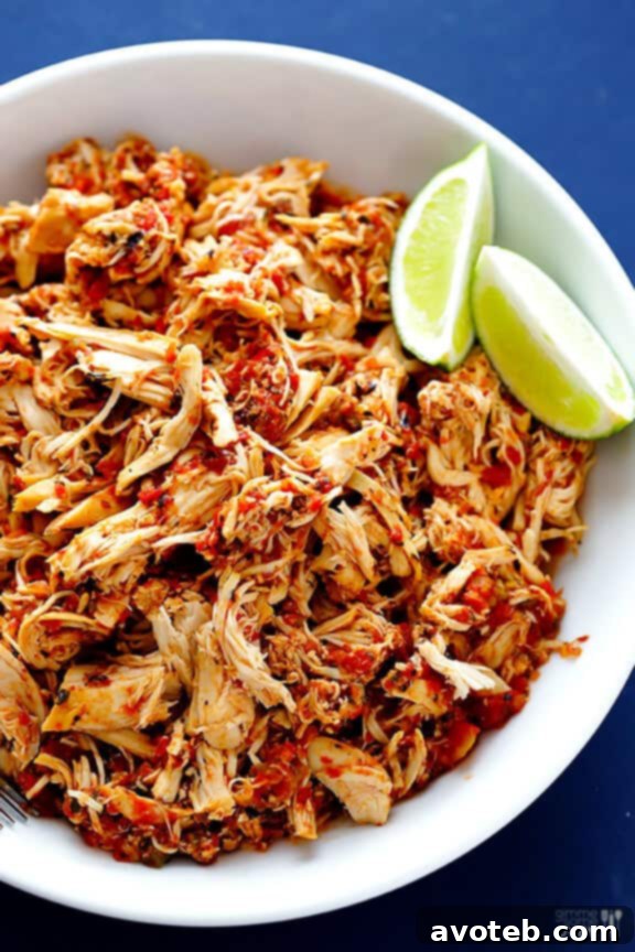 2-Ingredient Slow Cooker Salsa Chicken | Close Up