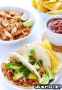 2-Ingredient Slow Cooker Salsa Chicken Recipe Card Image