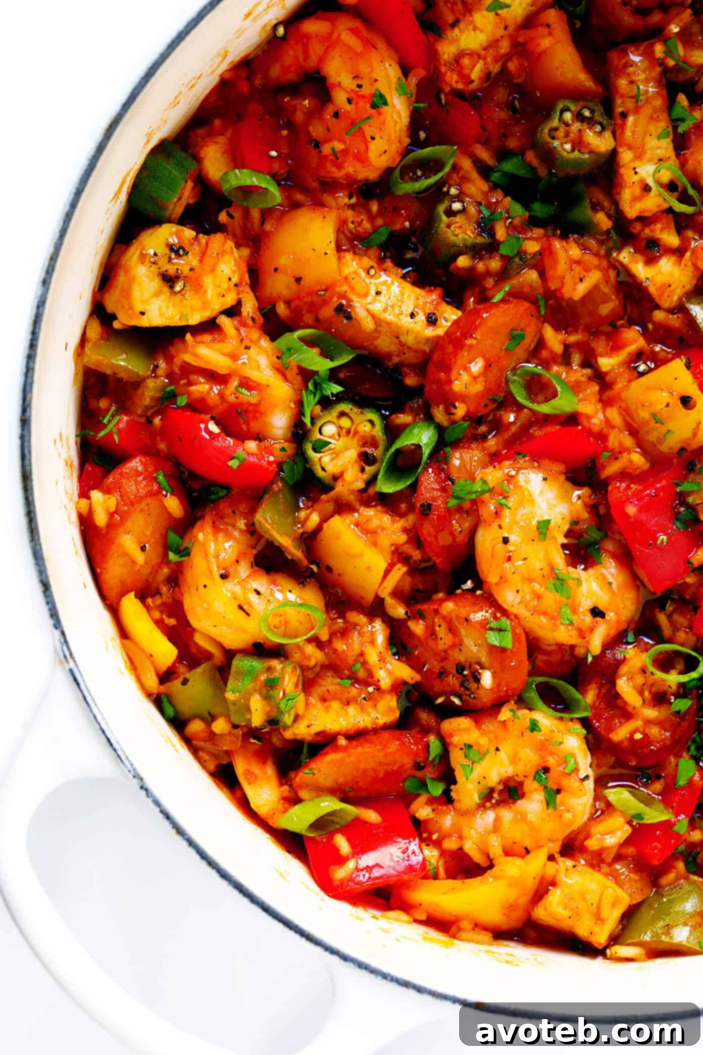 The BEST Jambalaya Recipe -- made with shrimp, chicken and Andouille sausage, veggies, rice and the most delicious zesty Cajun seasoning. It's the perfect easy dinner recipe, and also makes for great leftovers. | Gimme Some Oven #jambalaya #cajun #rice #dinner #recipe The BEST Jambalaya Recipe