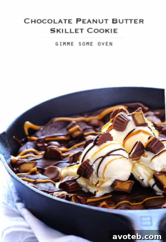 Warm Skillet Cookie with Melted Peanut Butter Cups