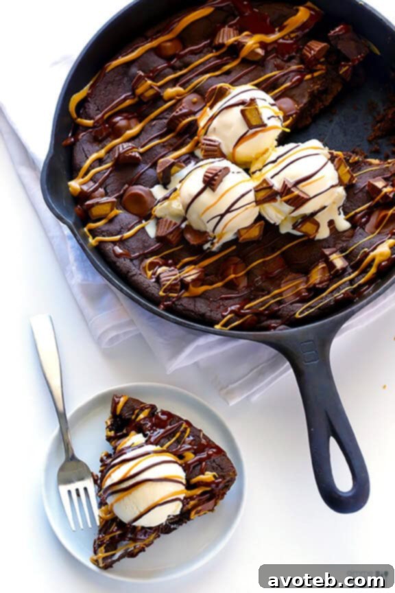 Close-up of Skillet Cookie with Peanut Butter Cups