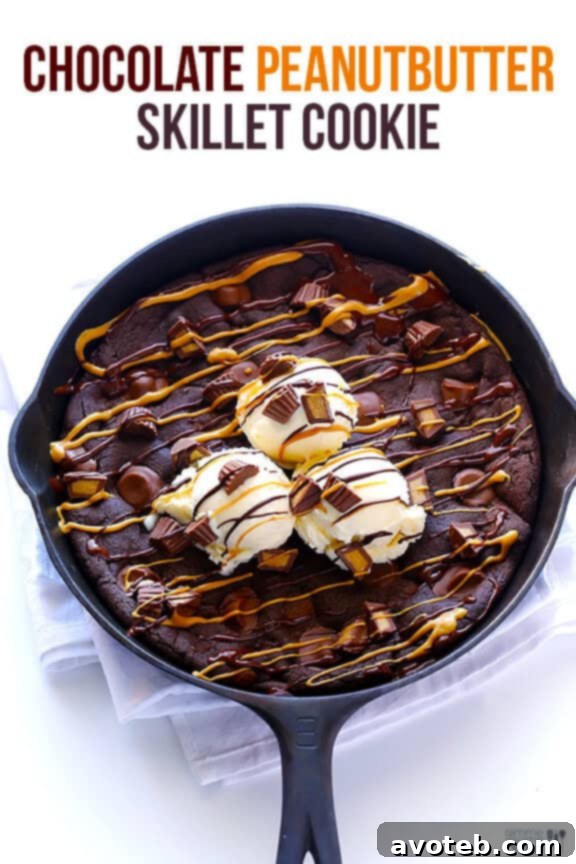 Fully Topped Chocolate Peanut Butter Skillet Cookie