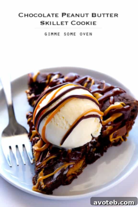 Delicious Chocolate Peanut Butter Skillet Cookie, Ready to Serve