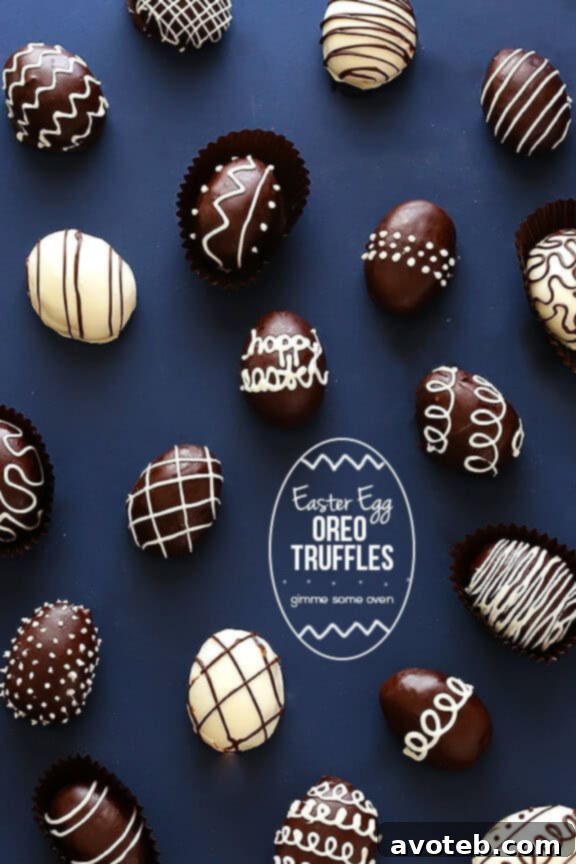 Final presentation of elegant 4-Ingredient Easter Egg Oreo Truffles, a perfect homemade gift or dessert.