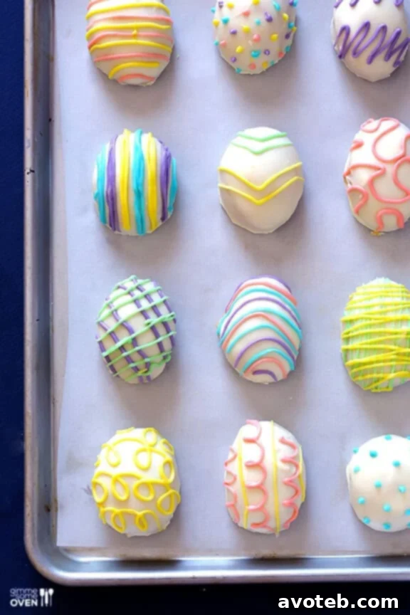 Assortment of Golden Oreo Easter Egg Truffles with Pastel Drizzles