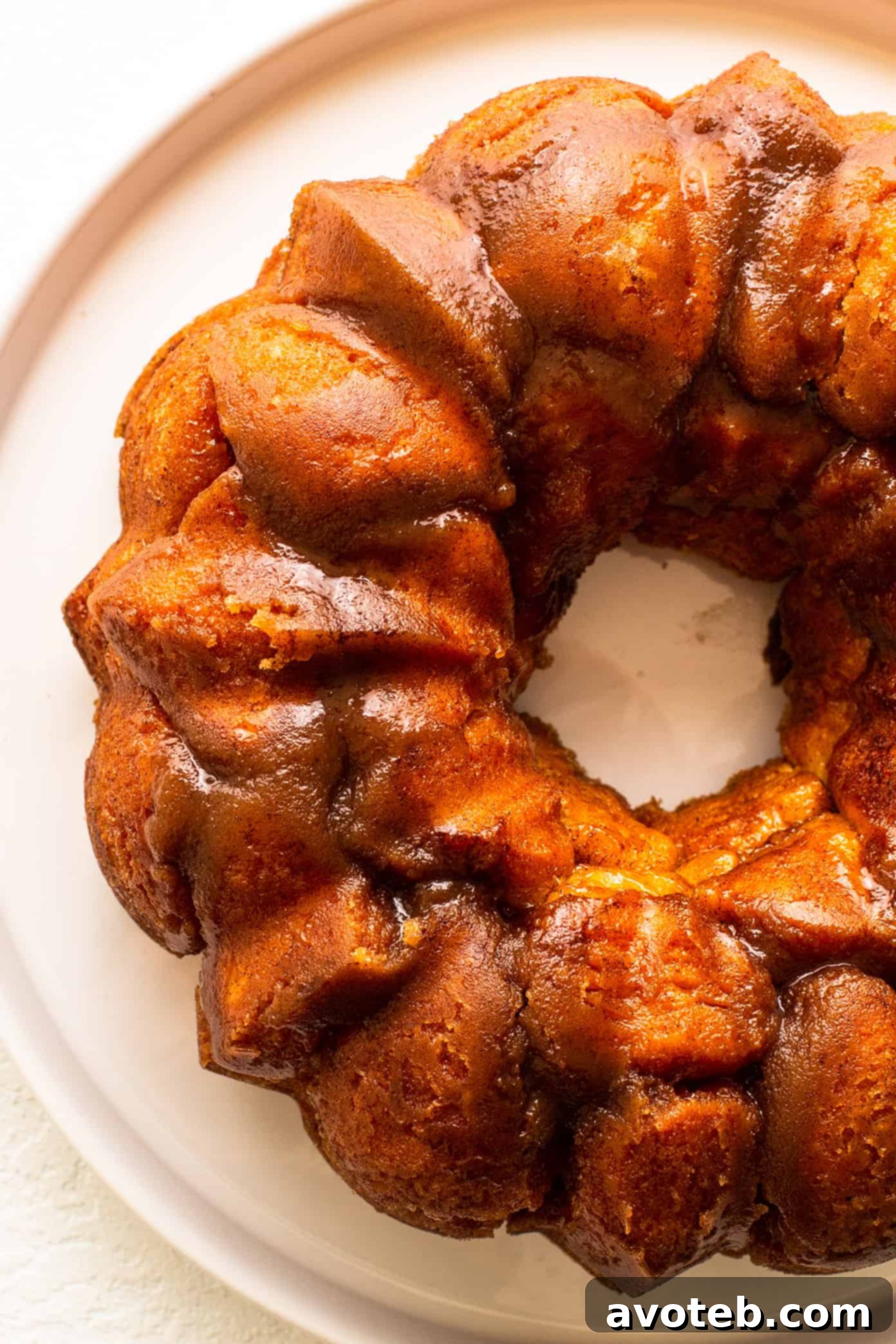 A close-up of baked monkey bread, highlighting its gooey texture