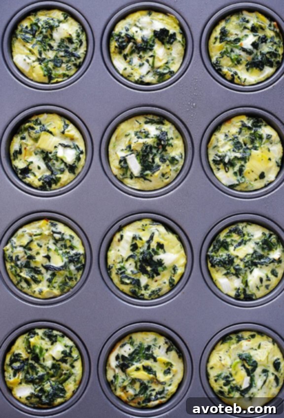 Close-up of a Perfect Spinach Artichoke Quiche Cup