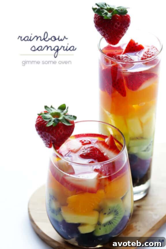 Final image of a glass of Easy Rainbow Sangria, ready to be enjoyed.