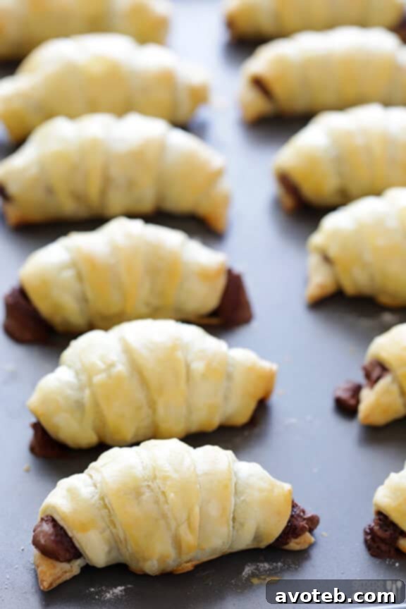 Freshly baked 3-Ingredient Nutella Croissants, golden and flaky