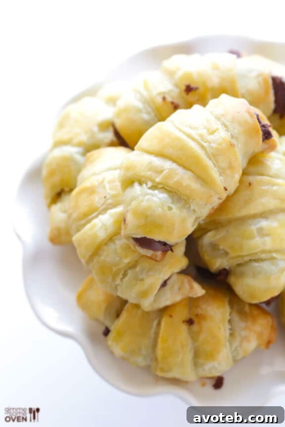 Beautifully arranged Nutella Croissants on a serving platter