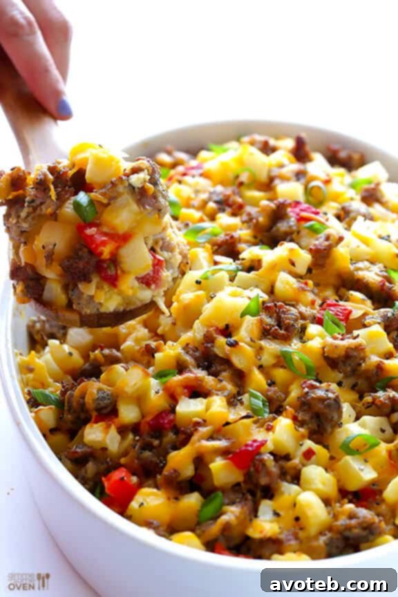 Freshly baked Easy Cheesy Breakfast Casserole, golden and bubbly