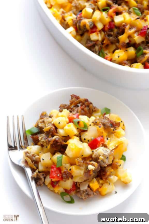 Easy Cheesy Breakfast Casserole, ready to be sliced and served