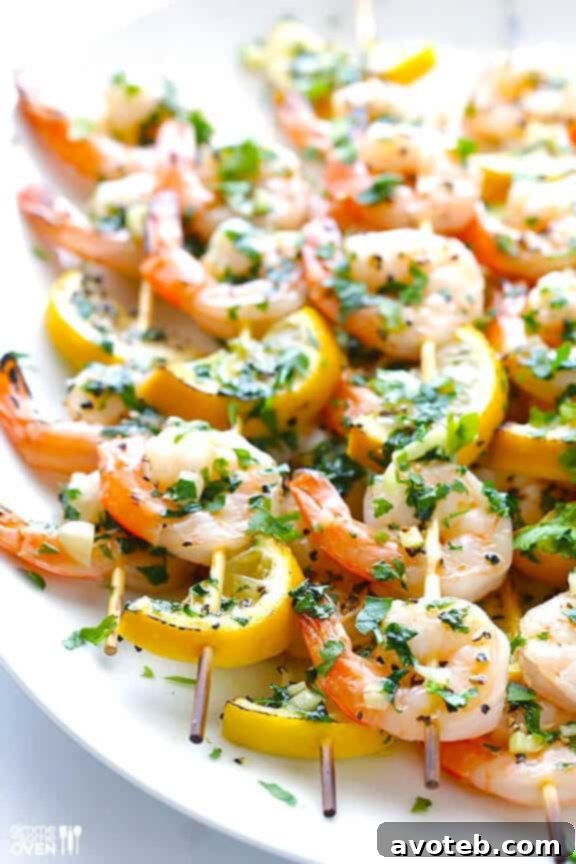 Shrimp Scampi Skewers with Grilled Lemon