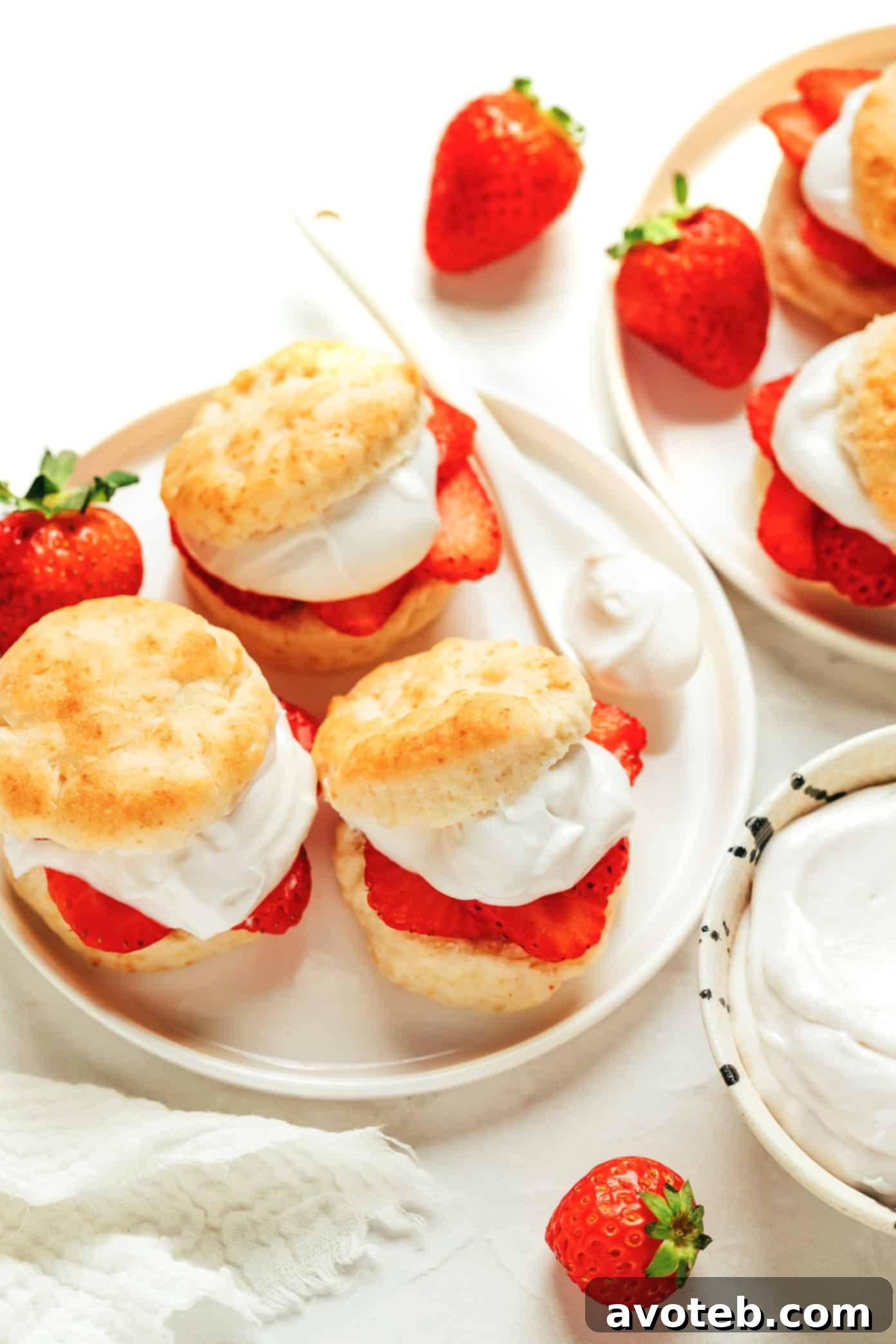 Assembled vegan strawberry shortcakes ready to serve