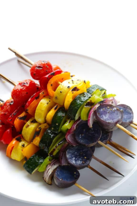 Close-up of Rainbow Veggie Skewers ingredients ready for grilling.