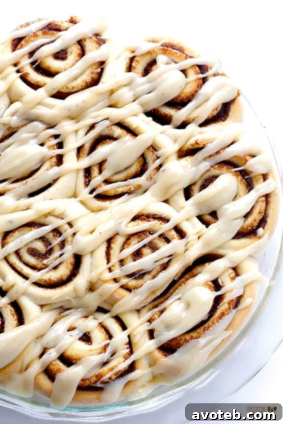 Final image of Brown Butter Cinnamon Rolls ready to serve.