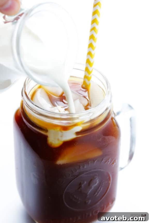 Delicious and refreshing cold brew coffee served in a glass with ice