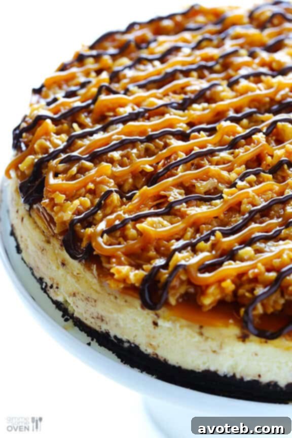 Samoa Cheesecake cooling, showcasing its beautiful layers before serving.