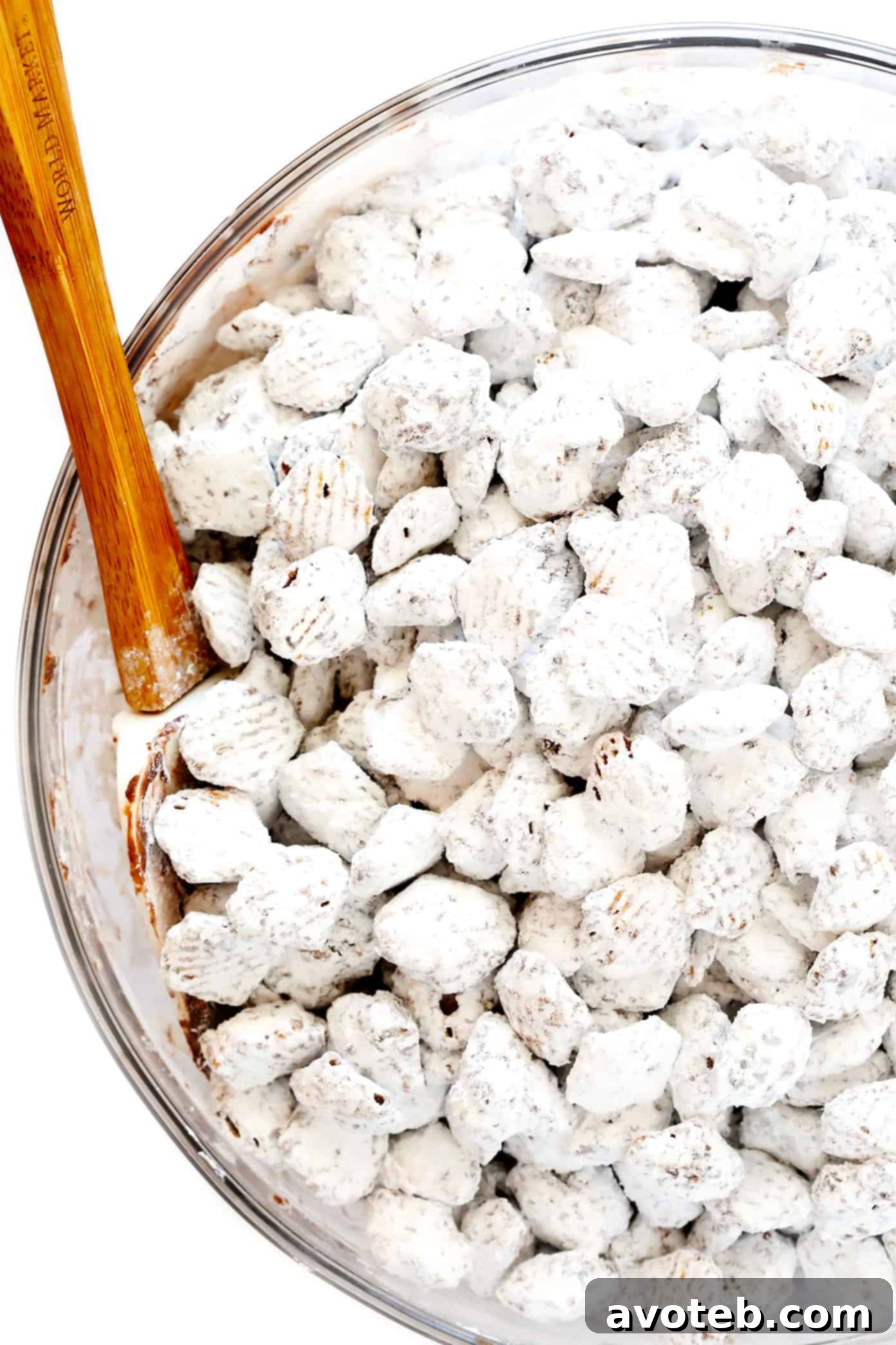Chocolate Peanut Butter Dusted Bites 2 Classic Puppy Chow (Muddy Buddies) - A delicious, easy, and fun snack for all ages, perfect for parties or a quick treat.
