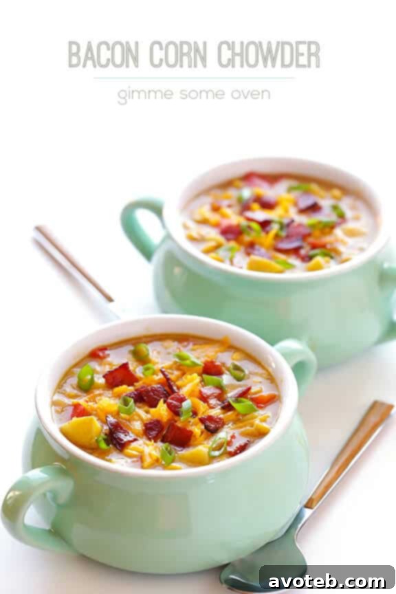 Bacon Corn Chowder garnished with fresh herbs