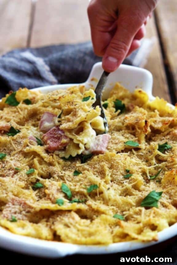 Rich Chicken Cordon Bleu Pasta Bake, a creative twist on a classic dish.
