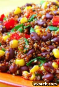 Close-up of Corn and Black Bean Quinoa Salad in a bowl