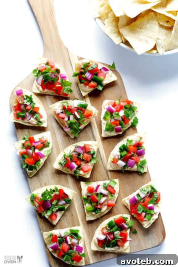 A tray of finished Pico Nacho Bites ready to be served as an appetizer.