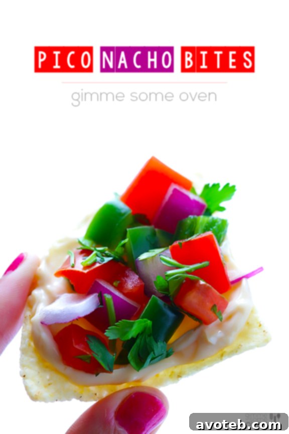 Overhead shot of a platter of colorful Pico Nacho Bites.